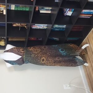 Vtg MARIA BONITA Brown Gold Turquoise Floral Chiffon Beaded Halter Maxi Dress